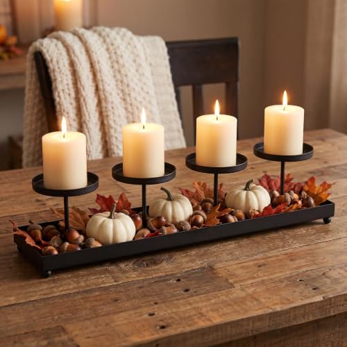 Black Iron 4-Pillar Candelabra – Elegant Tabletop Candle Holder Centerpiece for Weddings, Dining, Parties & Home Decor