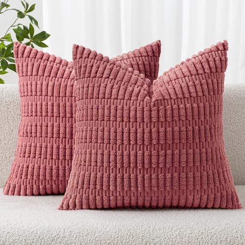 MIULEE Corduroy Decorative Throw Pillow Covers 18x18 Crimson Pack of 2