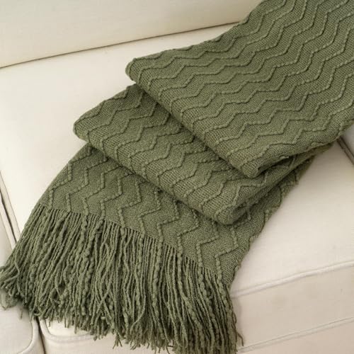 BATTILO HOME Throw Blanket for Couch, Textured Knit Throw, Olive Green Throws for Home Decor, Soft Blanket Throw for Bedroom Decor Housewarming Gifts, 50"x60"