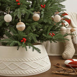 Knitted Christmas Tree Collar: Cream Crossed Diamond Edge Chunky Cable Knit Christmas Tree Collars for Artificial Trees, Farmhouse Rustic Tree Ring Tree Skirt for Christmas Home Décor
