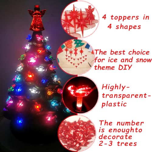 117Pcs Ceramic Christmas Tree Red Cardinal Bird Replacement Lights Bulbs and 1 Angel/3Stars Topper Ornament for Ceramic Tree Décor - Medium Plastic Pegs.