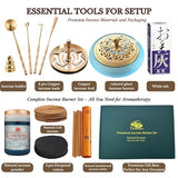 Powder Incense Burner Kit with Brass Censer, Incense Ash Tools and Mold Press Set, Complete Gift Box for Meditation, Yoga and Home Relaxation