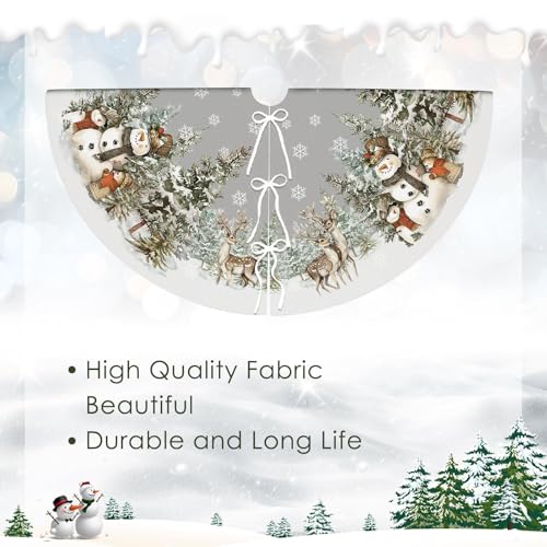 Snowman Christmas Tree Skirt 36 Inch Reindeer Snowflakes Xmas Tree Decorations for Winter Holiday Party Home Decor Indoor Outdoor Ornaments