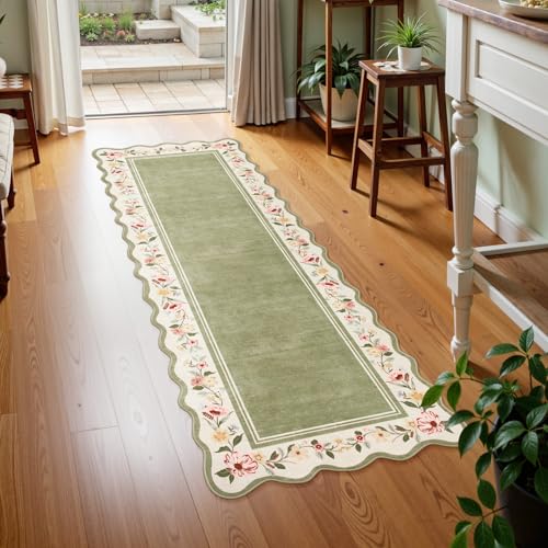 Lahome Floral 2'x 6' Washable Kitchen Runner Rug, Green Bathroom Runner Rug