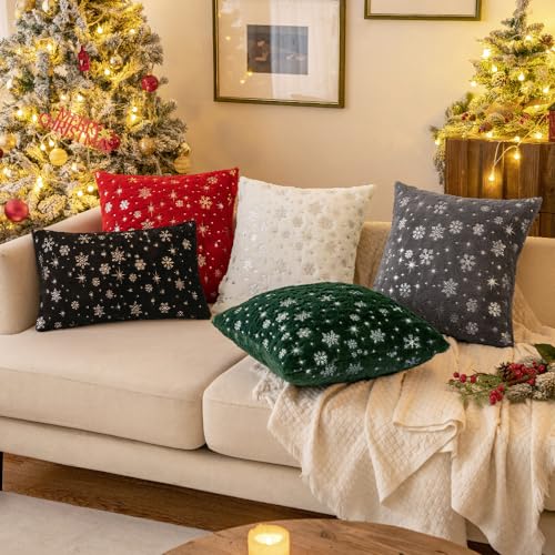 MIULEE Christmas Decorations Pillow Covers 16x16 Black Silver Snowflake