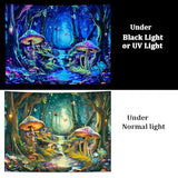 Maccyafst Blacklight Mushroom Tapestry UV Reactive Misty Forest Landscape Tapestry Fantasy Fairy Wonderland Butterflies Wall Hanging Waterfall Jungle Plants Backdrop for Bedroom