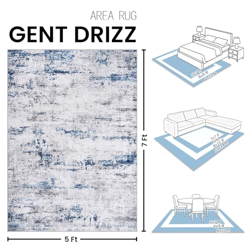 Area Rug Living Room Rugs: 5x7 Large Soft Indoor Carpet Modern Abstract Rug with Non Slip Rubber Backing for Under Dining Table Nursery Home Office Bedroom White Gray Blue