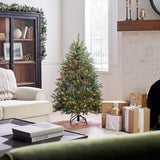National Tree Company 4.5 ft Pre-Lit Dunhill Fir Artificial Christmas Tree, 450 Multicolor Lights, 763 Tips, Includes Stand, Green