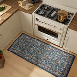 2x5 Rug Runner, Washable Vintage Floral Bathroom Rugs, Dark Blue