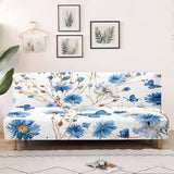 Stretch Futon Cover Without Arms Couch Sofa Bed Slipcover with Elastic Bottom Futon Couch Cover Non-Slip Furniture Protector for Living Room Decoration, Blue Floral Butterfly