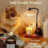 CASTLELIFE Candle Warmer Lamp with Timer & Stepless Dimming, Height Adjustable Electric Wax Warmer for Jar Candles, Flower Wax Melter with Wood Base, Gifts for Women Home Decor, Walnut Wood