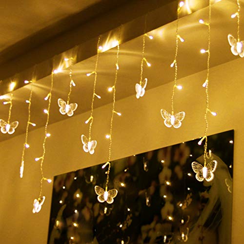 Butterfly Curtain Lights, 4.9ft 48 LED USB Window Fairy Lights 10 Butterflies 8 Modes Firefly Twinkle Timer String Lights with Remote for Room Bedroom Wall Ceiling Party Wedding Christmas