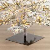 Glitzhome 9ft Pre-Lit Flocked Slim Artificial Christmas Tree with 650 Warm White LEDs, Realistic PE Needles Hinged Design for Modern Home Holiday Decor