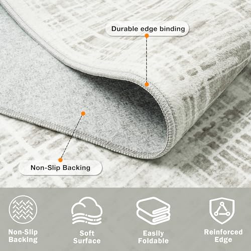5x8 Washable Area Rug for Living Room Bedroom: Non-Slip Modern White Gray