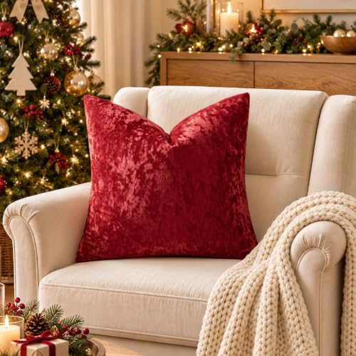 MIULEE Christmas Velvet Throw Pillow Covers Red 20x20 inch Set of 2