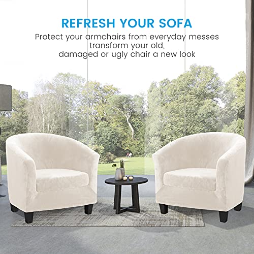 MIFXIN 2 Pieces Velvet Tub Chair Covers with Cushion Cover Stretch Soft Removable Tub Chair Slipcovers Armchair Sofa Couch Furniture Protector for Living Room Club Bar Counter Hotel (Beige)