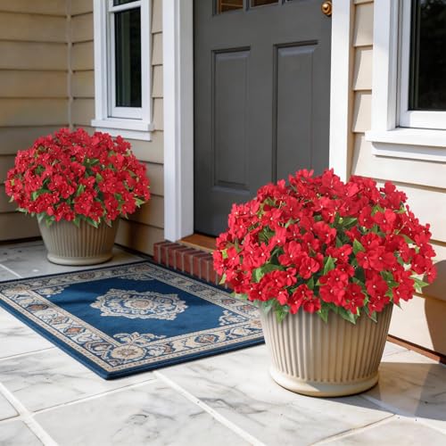 YXZZWL 8 Bundles Artificial Impatiens for Outdoor Spring Summer Decor, No Fade Silk Fake Flowers, UV-Resistant Faux Plants for Garden Porch Home Farmhouse Decoration (Red)