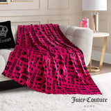 Juicy Couture Luxurious Throw Blanket for Couch - 50” x 70” Inches - Crown Royal Blanket - Plush & Cozy Throw Blanket - Decorative Blankets for Sofas, Throws for Chairs, and Beds – Hot Pink/Black