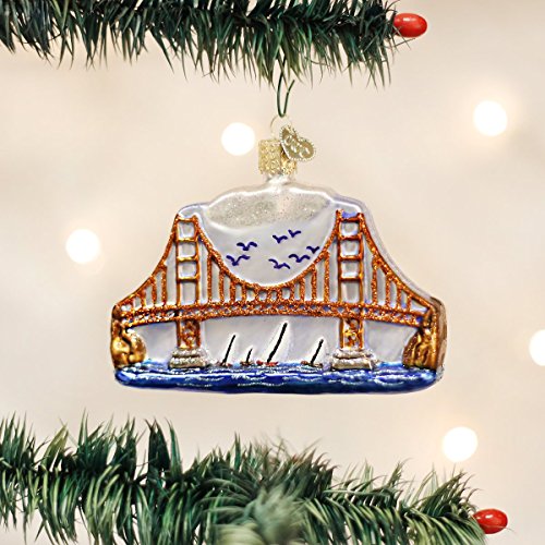 Old World Christmas Golden Gate Bridge Glass Blown Ornament for Christmas Tree, Handcrafted Holiday Decoration, Landmark Collection