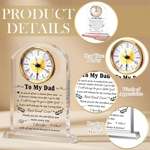 Landical to My Dad Clock Gifts from Daughter Son Acrylic Clock Gift for Father's Day Birthday Present for Dad Father Sign Plaque Meaningful Keepsake Present for Men Idea Home Desk Table Room Decor