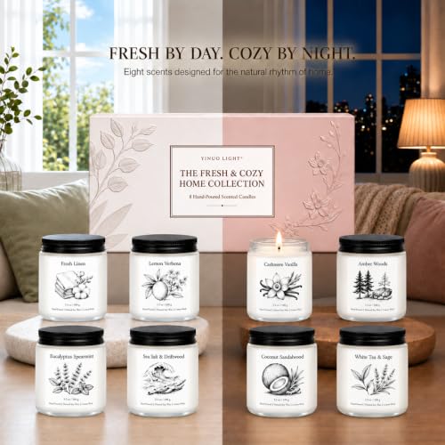 Scented Candles Gift Set for Women, 8-Piece Soy Candles in Frosted Glass