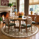 Tan 8ft Round Rug for Living Room - Washable Scalloped Circle Rug
