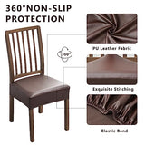 NILUOH Waterproof Seat Covers for Dining Room Chairs Set of 4, Pu Leather Chair Seat Slipcovers Dining Chair Cover Removable Washable Chair Protctor Cover, Rear Covers (PU-Coffee)