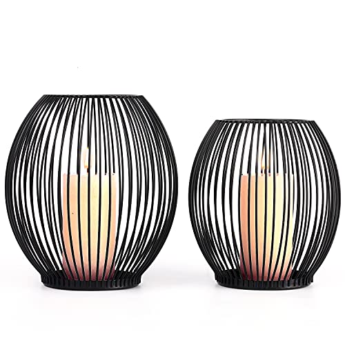 Outdoor Candle Holder Decor Set - Black Candle Holder - Candles Holders for Table Centerpiece - Hurricane Candles Holder for Pillar Candles Cage Candle Holders Black Wire Decorative