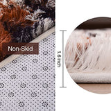 Aimuan Cow Print Area Rug Cute Fluffy Faux Cowhide Rug Super Soft Shaggy Carpets Tie-Dye Rugs for Living Room Bedroom Girls Kids Room Nursery Home Decor Non-Slip Mat (Coffee-Black, 5x7)