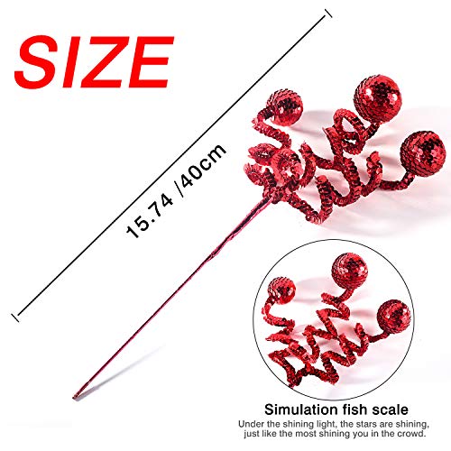 6PC Set Red Christmas Tree Decoration Sequins Ball Curly Pick, Christmas Tree Decorations Christmas Tree Topper Star Home Office Perfect Party Decorations Gifts