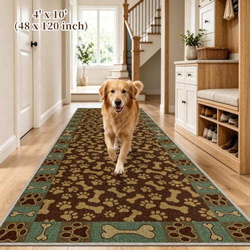 Waterproof 4x10 Rug Runners for Hallways Non Slip for Dogs, Brown Paws