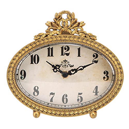 NIKKY HOME Vintage Table Top Clock, Silent Small Shelf Desk Clock Battery Operated Rustic Design, Home Decor for Living Room, Bedroom, Bedside, Gift Clock - Gold
