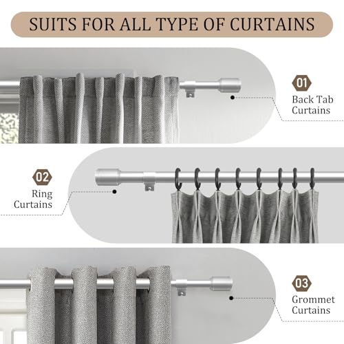 1” Diameter Silver Curtain Rods for Windows, 1 Pack 30-120 Inch Heavy Duty Window Treatment Rods, Long Adjustable Curtain Rod, Fits Most Standard Windows, Suitable for Bedroom, Living Room, Farmhouse