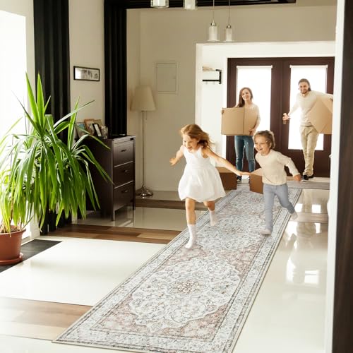 Lahome Oriental Kitchen Runner Rug 2.5x10 Washable Hallway Runner Non-Slip Rug Runners for Hallways 10ft Ultra-Thin Soft Rug Boho Indoor Low-Pile Carpet for Entryway Laundry Room Helena Terracotta