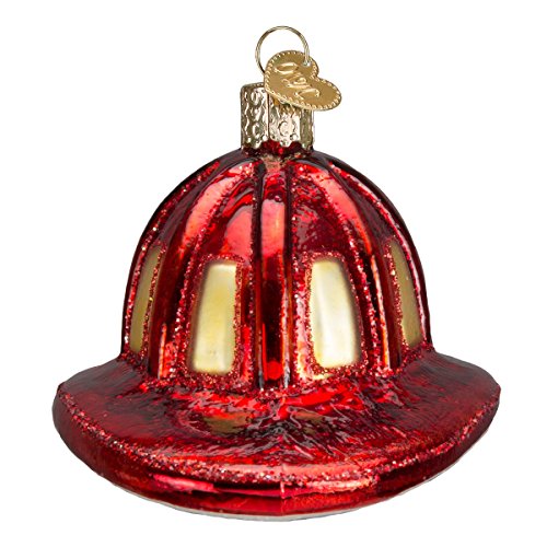 Old World Christmas Fireman's Helmet Glass Blown Ornament for Christmas Tree, Handcrafted Holiday Decoration, Firefighter Collection