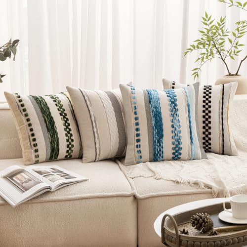 Boho Decorative Throw Pillow Covers White Stripe 20x20 Pack of 2