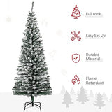 HOMOM 6ft Flocked Christmas Tree, Pencil Artificial Xmas Tree with Faux Snow, Dense Branches, Foldable Metal Base for Indoor Holiday Decor