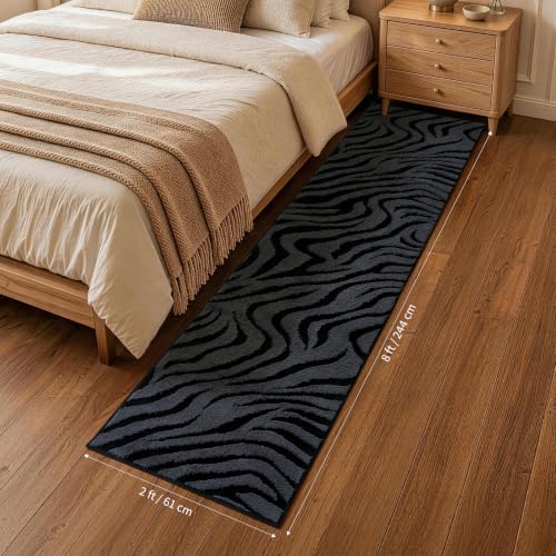 Zebra Hallway Runner Rugs 2x8: Grey Washable Bathroom Rug