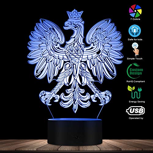 The Geeky Days Polish Coat of Arms Polska 3D Optical Illusion USB Light Home Decor Patriotic Polish Eagle Falcon LED Novelty Desk Night Lamp