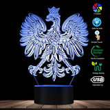 The Geeky Days Polish Coat of Arms Polska 3D Optical Illusion USB Light Home Decor Patriotic Polish Eagle Falcon LED Novelty Desk Night Lamp