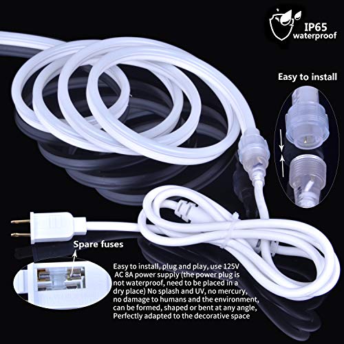 50FT/15M LED Neon Rope Lights, Blue AC110V-120V Neon Strip Light, 8x16mm Connectable Flexible Waterproof SMD2835 120LED/M Indoor Outdoor Light Strips, DIY Lighting Decoration