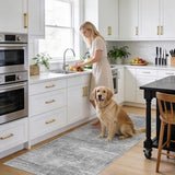 3x6 Washable Kitchen Runner Rug: Abstract Soft Neutral Carpet Gray
