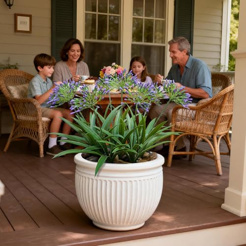 8 Bundles Artificial Flowers Plants for Outdoor Planters | 18.9 in Purple Large Fake Flowers | Spring Summer Look Real Plasic Faux Plant for Front Porch Pathway Garden Patio (Purple)