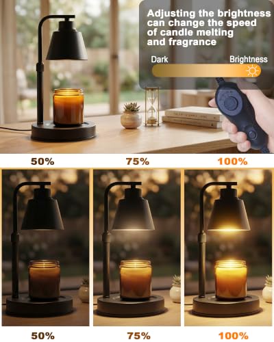 Candle Warmer Lamp with Timer - Adjustable Height & Brightness, 2 Bulbs Included - Flameless Wax Melter for Home