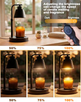 Candle Warmer Lamp with Timer - Adjustable Height & Brightness, 2 Bulbs Included - Flameless Wax Melter for Home