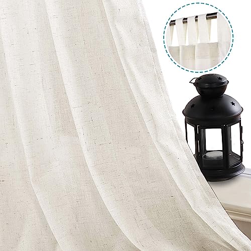 H.VERSAILTEX Natural Linen Tab Top Curtains 84 Inch Length for Living Room 2 Panel Drape Semi Sheer Neutral Country Rustic Farmhouse Boho Curtain Bedroom Muslin Look Light Filtering, Heathered Natural