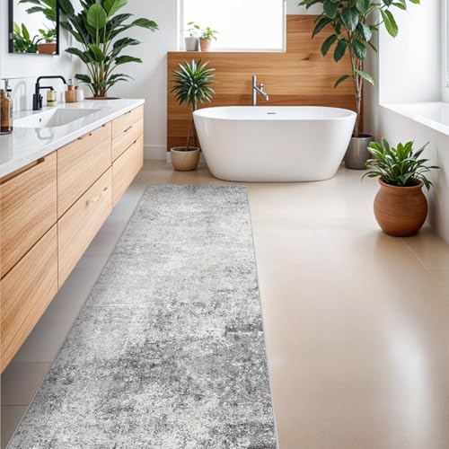 Washable 3x8 Hallway Runner Rug: Abstract Non Slip Rugs for Bedroom Grey