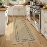 LIVEBOX Scalloped Washable 2x6 Runner Rug, Easy Jute Outdoor Rug Kitchen Tan Rugs for Entryway Hallway, Indoor Non Slip Rugs Farmhouse Geometric Modern Carpet for Laundry Room Bedroom Door Mat Porch