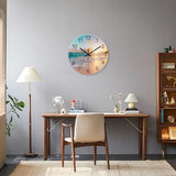 Beach Wall Clock Battery Operated 12 Inch Glass Wall Clock Non Ticking Analog Blue Wall Clocks for Bedroom Living Room Office Decor