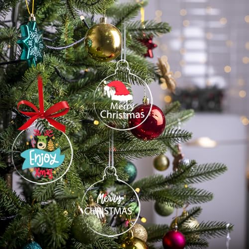 100 Pack Christmas Tree Ornaments Blanks - 4 Inch Clear Round Acrylic Flat Disc Ornaments Blanks Christmas DIY Crafts Transparent Circle Discs for Xmas Winter New Year Party Hanging Decorations